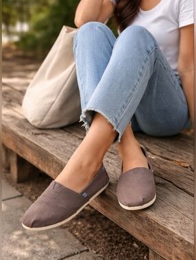 TOMS Brown Canvas Slip-On Shoes | Classic Alpargata Flats Casual Comfort